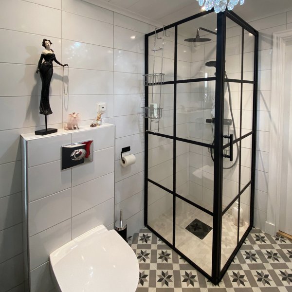 Brusekabine 80x80x200cm | 6mm sikkerhedsglas | Sorte profiler