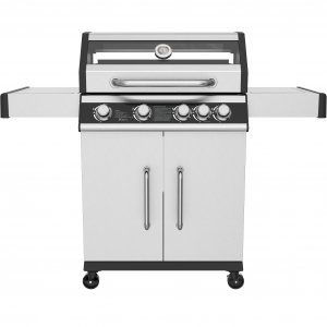 Rostfri gasolgrill med sidobr�nnare & glasf�nster 68x42 cm