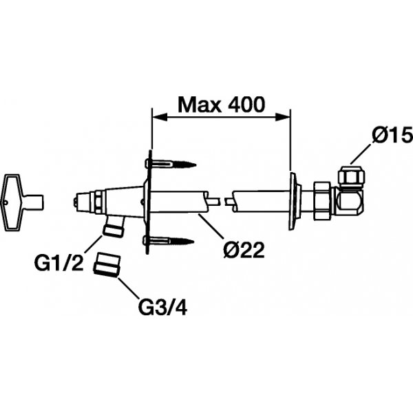 FM Mattsson Vattenutkastare F�r v�ggtjocklek max 400 - 4285-0050