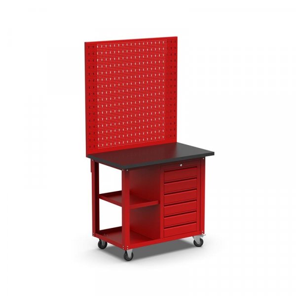 Arbejdsvogn med pegplade og 6 skuffer | Koldvalset stl | 100x60x191cm | RD