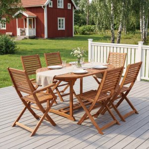 Fällbar matgrupp i akacia – Utdragbart bord + 6 stolar - FSC-certifierad - Natur Fällbar matgrupp i akacia – Utdragbart bord + 6 stolar - FSC-certifierad - Natur