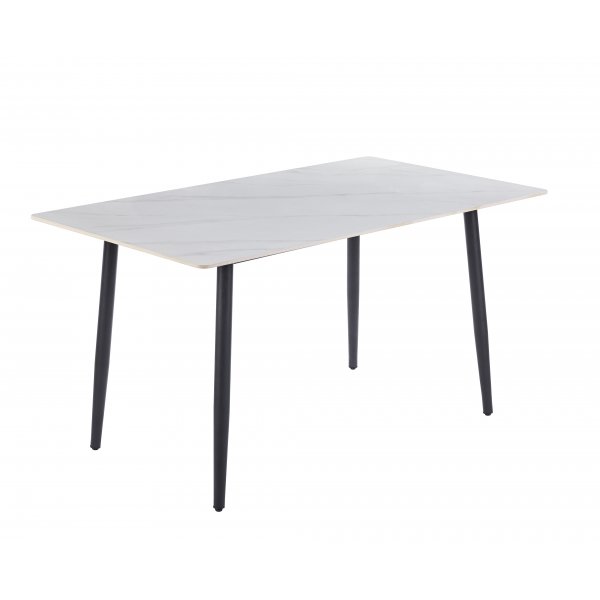 Inez matbord med keramisk vit matt marmor - 140x80 cm