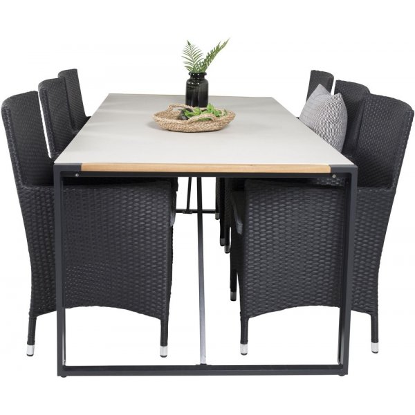 Tornsborg Matgrupp (200x100) - Svart/Gr� - 6 Stolar