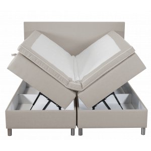 S�ng med f�rvaring beige boxbed 180x200 cm