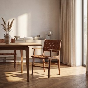 Sessel Leder Cognac/Teak - Porto Groß Sessel Leder Cognac/Teak - Porto Groß