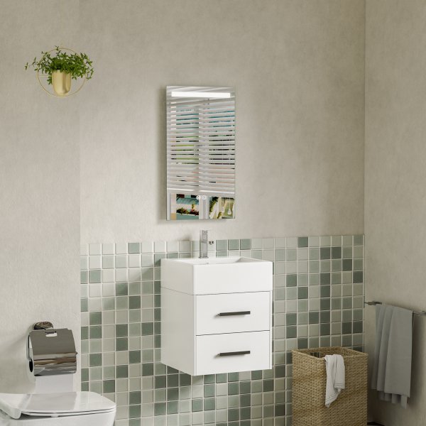 Badrumspaket 80 cm Vit Mjukst�ngande l�dor & LED-spegel - Elara