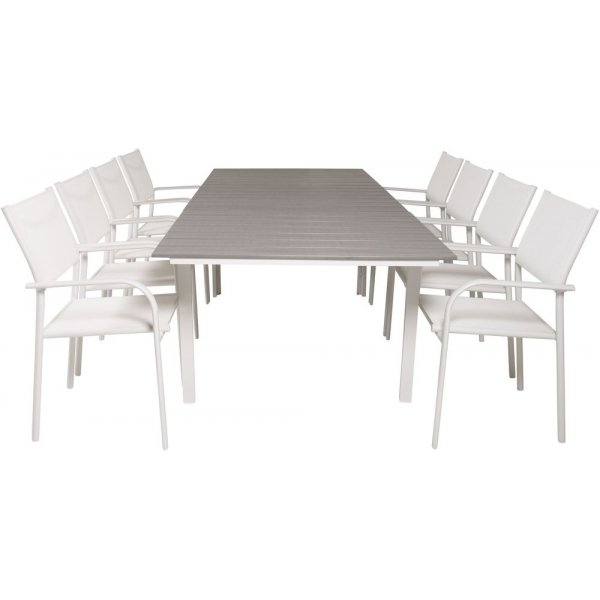 Prssebo Matgrupp (160x100) - Vit/Gr - 8 Stolar