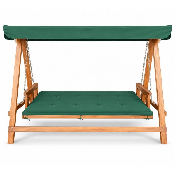 Hammock i Tr� med Gr�na Dynor och Tak F�llbar