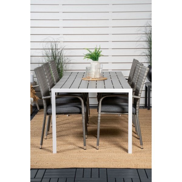 Ervalla Matgrupp (205x90) - Gr�/Vit - 6 Stolar