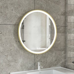 LED-spegel 80x80 cm med guldaluminiumram och anti-fog