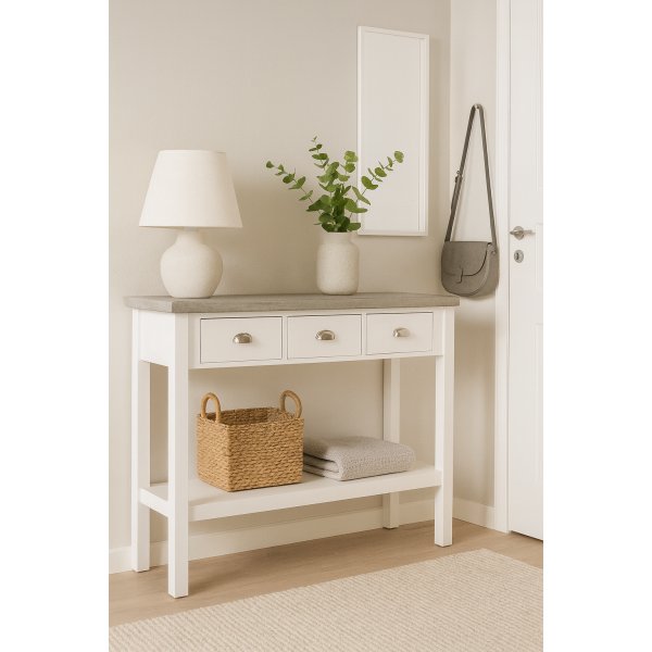 Hugo avlastningsbord med 3 l�dor - Vit / Cement