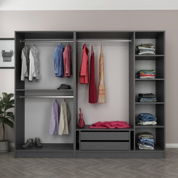 Cavolo garderob 225x52x210 cm - Antracit/svart