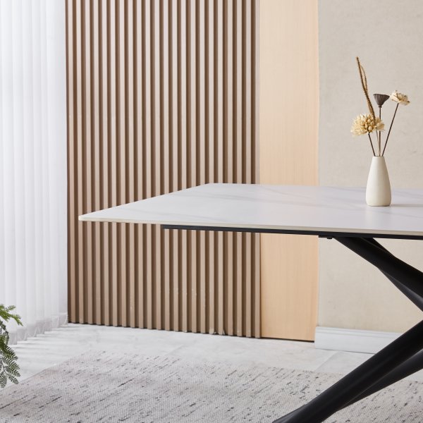Jupiter matbord - 180x90 cm - Vit marmor keramik topp