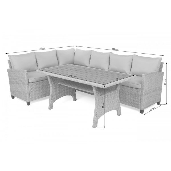 Hjrnesofa Lagos med bord - Mrkegr/gr meleret