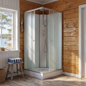 Duschkabin 80�80x205 cm | Vitt glas & helkapslad | Aether