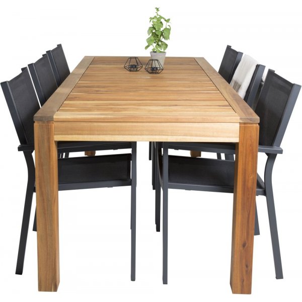 Pr�ssebo Matgrupp (200x90) - Svart/Natur - 6 Stolar