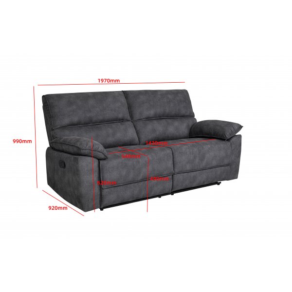 Reclinersoffa 2-sits extra bred i gr�tt - 197 cm