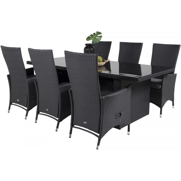 Jrnsta Matgrupp (200x100) - Svart - 6 Stolar