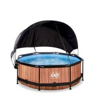Pool ø244x76cm med solsegel och filterpump - Brun