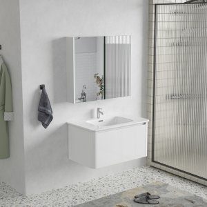 Badrumsm&ouml;bler 80 cm Vit - Genava + Toalettpappersh&aring;llare