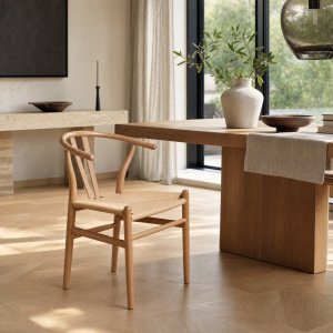 Matstol natur med armst�d, Y-format ryggst�d & fl�tad sits � Yngvald