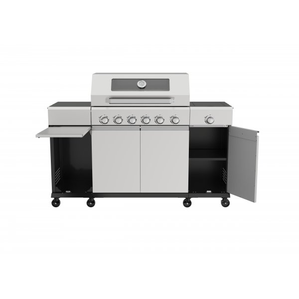 Gasolgrill med sidobr�nnare och f�rvaringssk�p - 6 br�nnare - rostfritt st�l