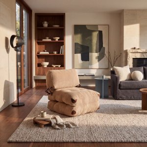 Lille foldbar l�nestolseng 80 cm - Enkel 1-personers sofa - Camel Corduroy