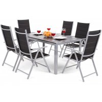 Utematgrupp Ibiza bord 150cm + 6 stolar - Silver/svart Utematgrupp Ibiza bord 150cm + 6 stolar - Silver/svart