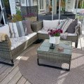 Kundbild H�rnsoffgrupp konstrotting | Soffa med bord & dynbox | Gr�: N�jd