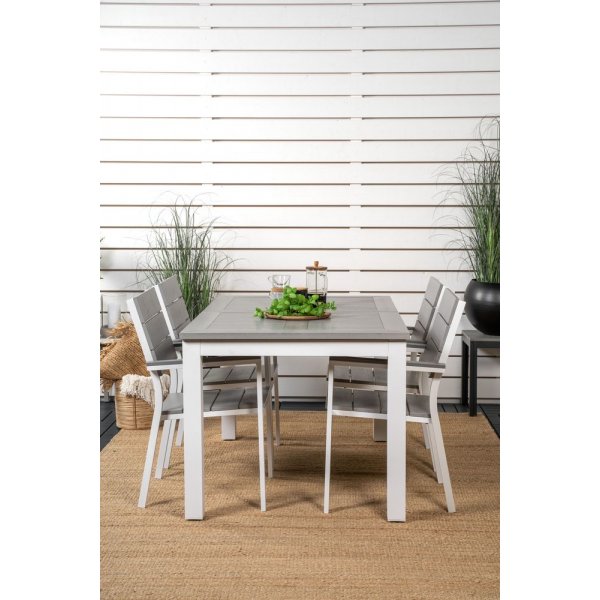 Eken�s Matgrupp (160x90) - Vit/Gr� - 4 Stolar