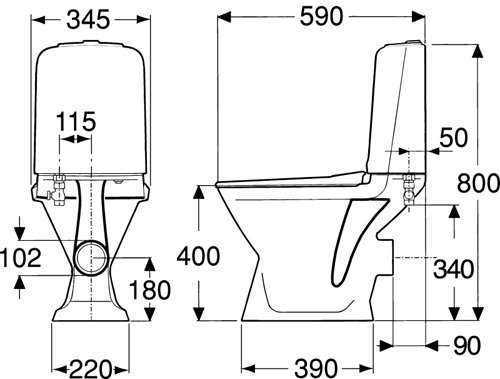 Gustavsberg 398 2/4 l, P-lås, kort, standardsits Gustavsberg 398 2/4 l, P-lås, kort, standardsits