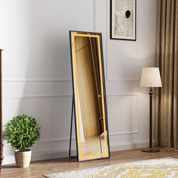 Lattiapeili valaistuksella - 170x50 cm - musta kehys Lattiapeili valaistuksella - 170x50 cm - musta kehys