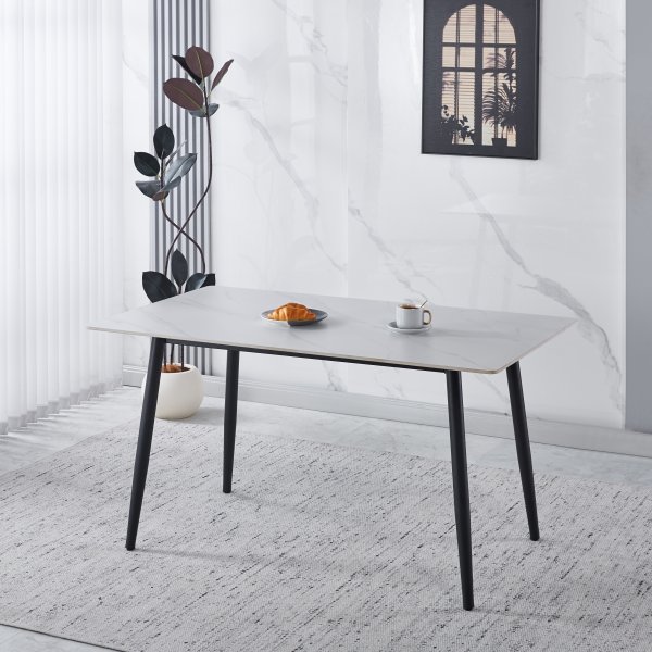 Inez matbord med keramisk vit matt marmor - 140x80 cm