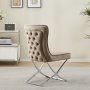 Stol med kromade ben - beige sammet - Luxury