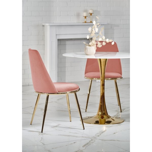 Matbord runt �90 cm - Marmorerat glas/guld