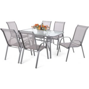Matgrupp Sevilla 150 cm - silver/grå, inkl. 6 stolar Matgrupp Sevilla 150 cm - silver/grå, inkl. 6 stolar