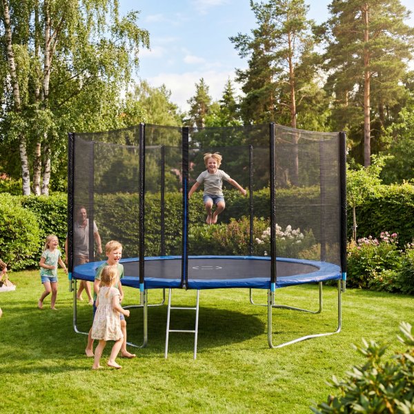 Stor studsmatta 425 cm med s�kerhetsn�t - UV-best�ndig