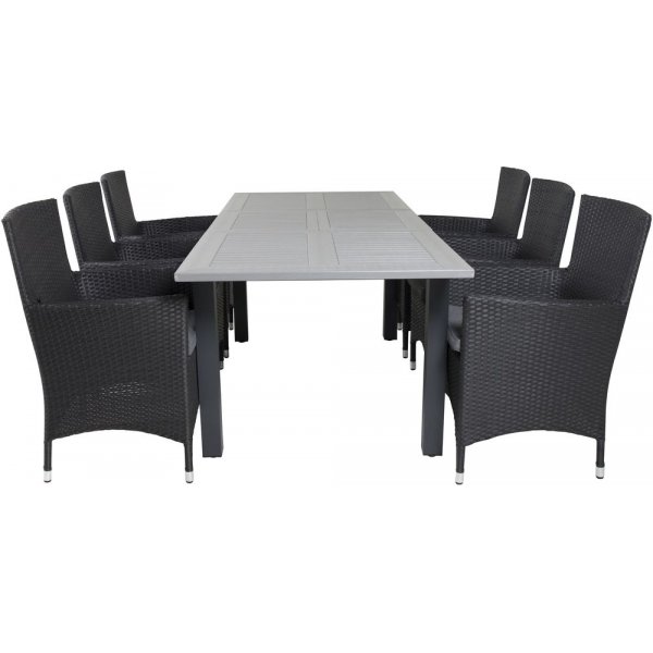 Ekens Matgrupp (152x90) - Svart/Gr - 6 Stolar