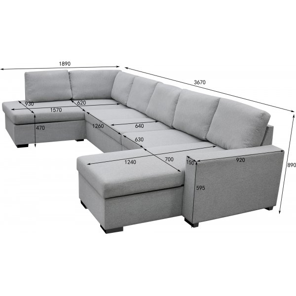 U-soffa med f�rvaring 367 cm gr�