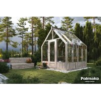 Växthus Emilia med fundament 5,4 m² – Gråbehandlat trä - Härdat glas Växthus Emilia med fundament 5,4 m² – Gråbehandlat trä - Härdat glas