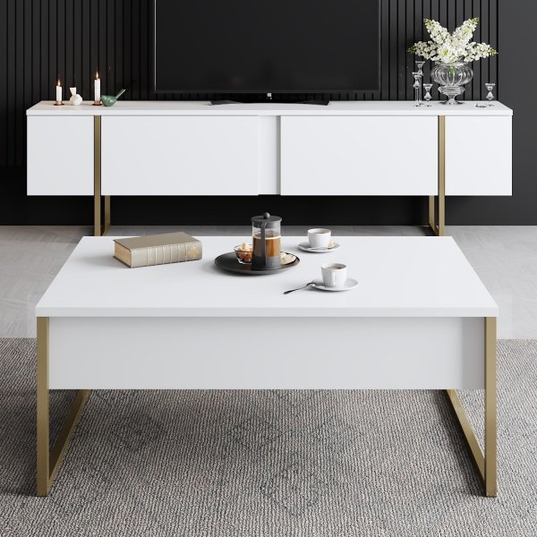 Lux soffbord 90 x 60 cm - Vit/guld