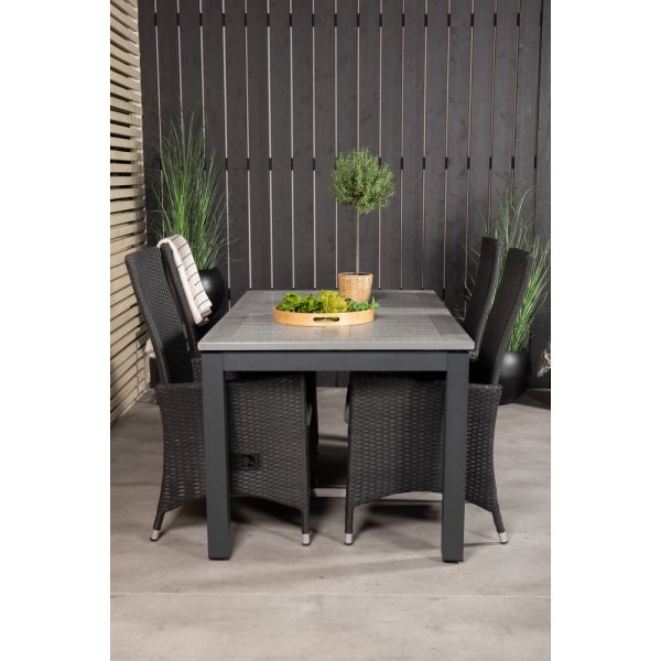 Eken�s Matgrupp (152x90) - Svart/Gr� - 4 Stolar