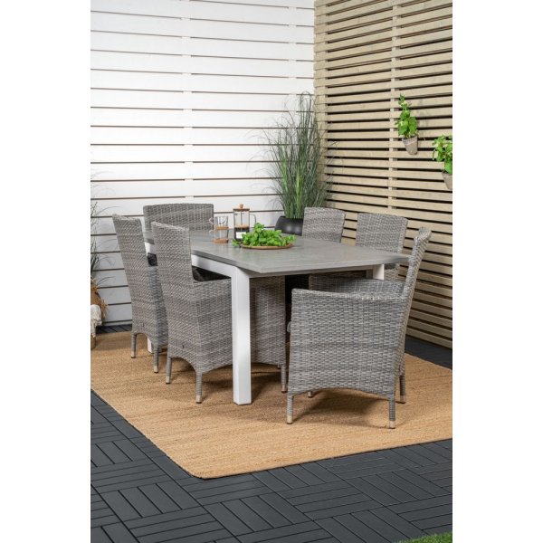 Eken�s Matgrupp (160x90) - Gr�/Vit - 6 Stolar