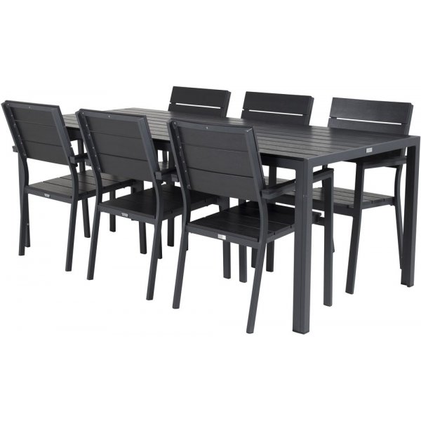 Ervalla Matgrupp (205x90) - Svart - 6 Stolar