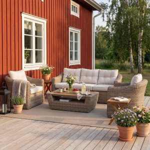 Loungegrupp utomhus konstrotting Saint Tropez natur/offwhite + Reng�ringsspray f�r utem�bler
