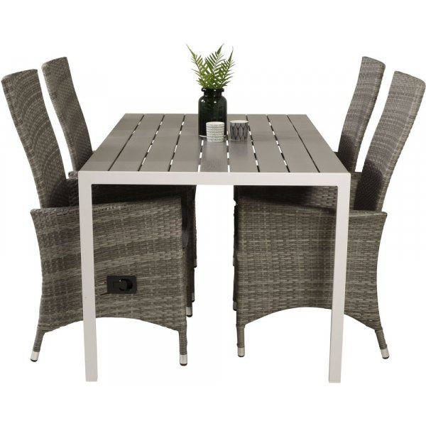 Ervalla Matgrupp (150x90) - Gr�/Vit - 4 Stolar