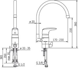Oras Köksblandare med avstängning Vega 1839F Oras Köksblandare med avstängning Vega 1839F