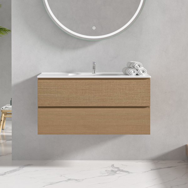 Kylpyhuonekalusteet Milan 100 cm - Vaaleaa puuta + WC-paperin pidike Kylpyhuonekalusteet Milan 100 cm - Vaaleaa puuta + WC-paperin pidike