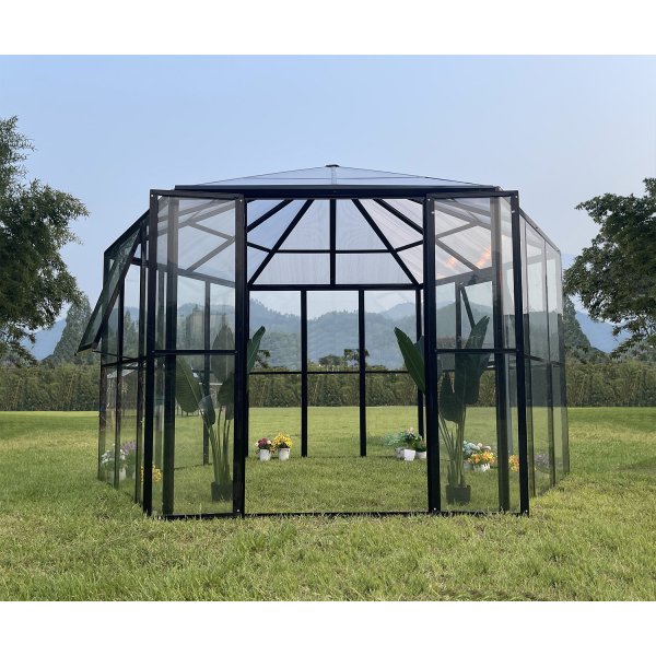 Växthus Miranda V.2 med härdat glas - Svart 9,0 m² Växthus Miranda V.2 med härdat glas - Svart 9,0 m²