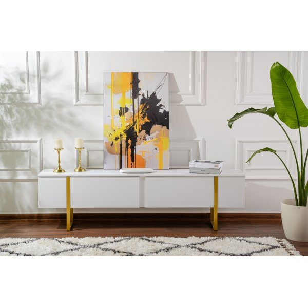 Serenity TV-b�nk 180 cm - Vit/guld